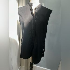 Argent Black Cotton Sleeveless Button-Up Blouse